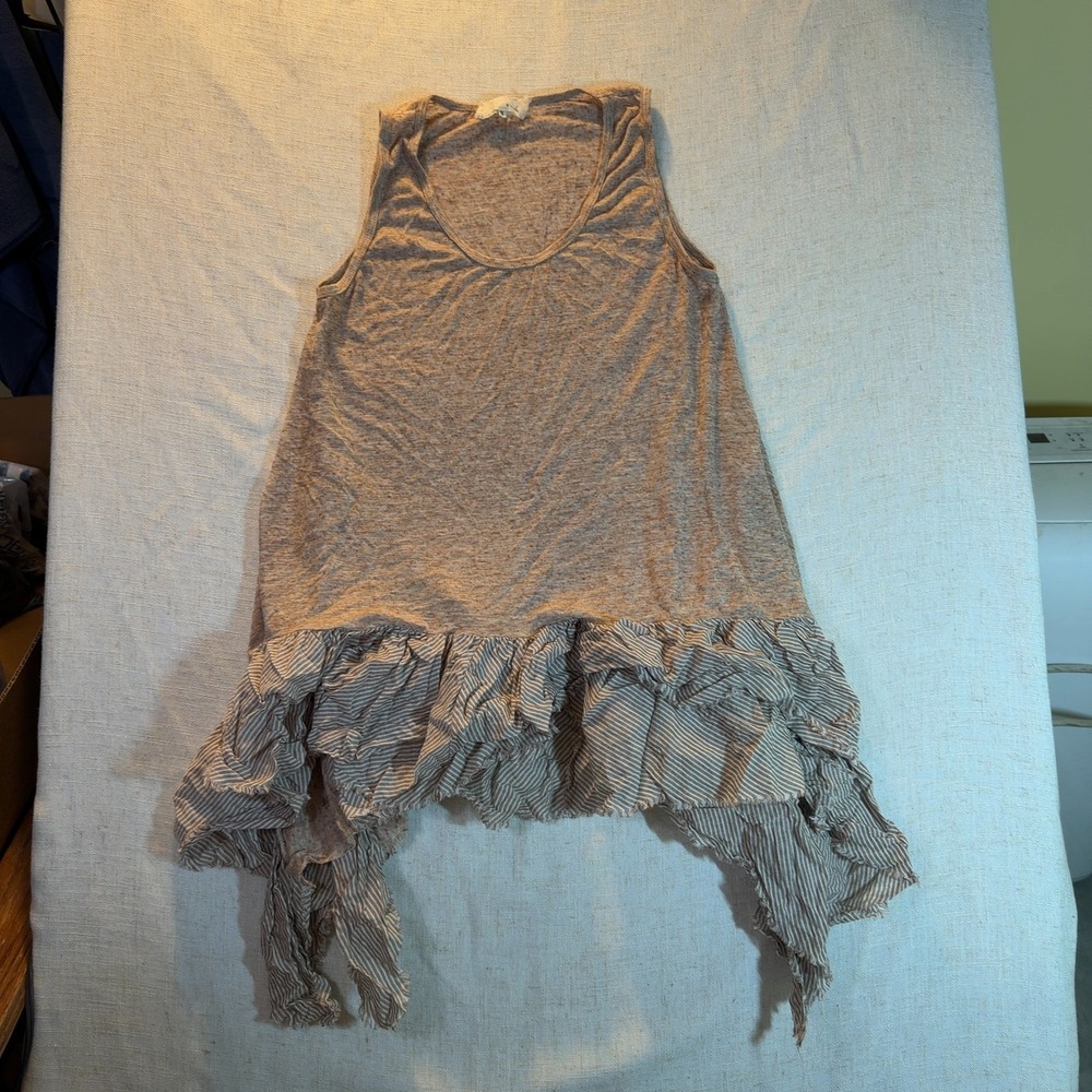A'reve Striped Tank Top Gray Ruffle Hem Women's Size Small